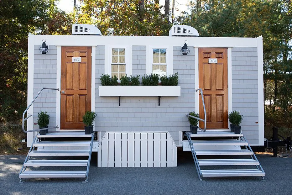 Wedding restroom units discretely staged at a venue in Crestview, Florida